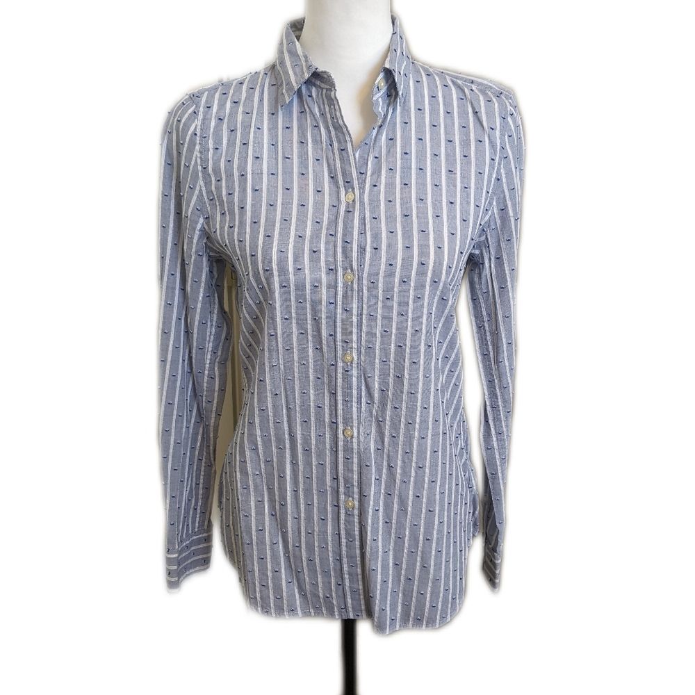 GAP blue & white sparkle stripe fitted boyfriend shirt, stripe & dots, XS